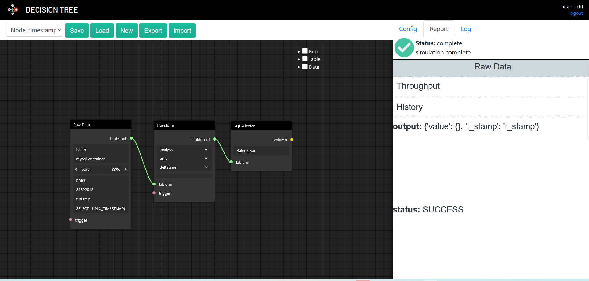 The toolbar with Save, Load, New, Export, and Import buttons in one row