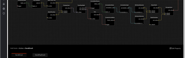 Redesigned tool showing the persistent Add Node panel for Action › SendEmail
